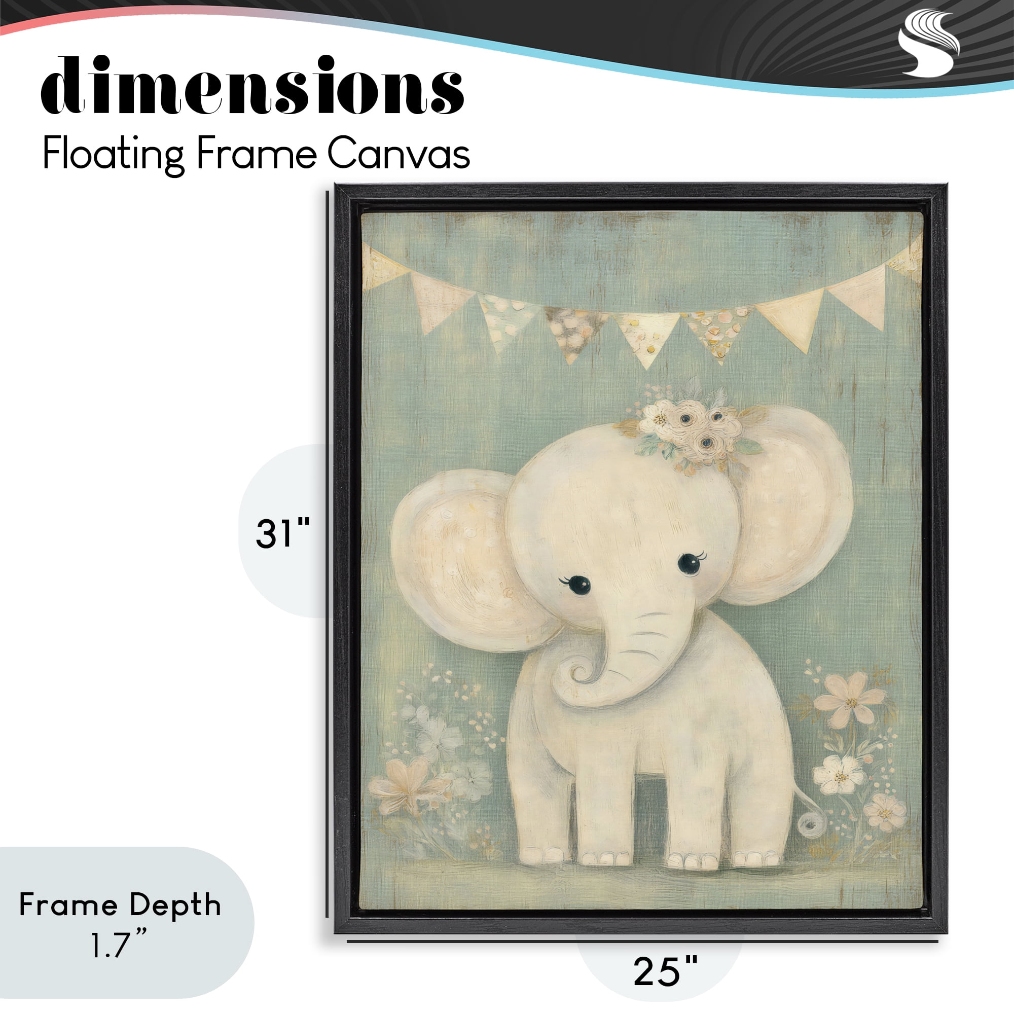 Stupell Industries Elephant with Overhead Banner Black Framed Floater Canvas Wall Art, design by Ink Drop Loft