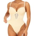 thumbnail image 2 of Elainilye Fashion Bodysuits for Women Tummy Control Shaping Crotch Fit Lace Tight Strap Bodysuit Shapewear,Beige, 2 of 9