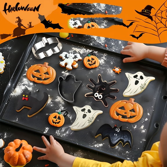 ACDANC Large Halloween Cookie Cutters Set 7.5" Extra Large Pumpkin Bat Ghost Shapes Stainless Steel Metal Giant Cookie Cutters Molds for Halloween Day Baking Party Kitchen Accessories