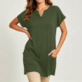 thumbnail image 4 of VBVC Women's Notched V Neck Tunic Top, Short Sleeve Summer Shirt For Women, Ladies' Loose Casual Blouse with Pockets, Army Green , S-5XL, 4 of 6