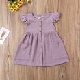thumbnail image 3 of Été Bambin Bébé Filles Vol Manches Col Rond Solides Boutons de Couleur Poches Robe, 3 of 5