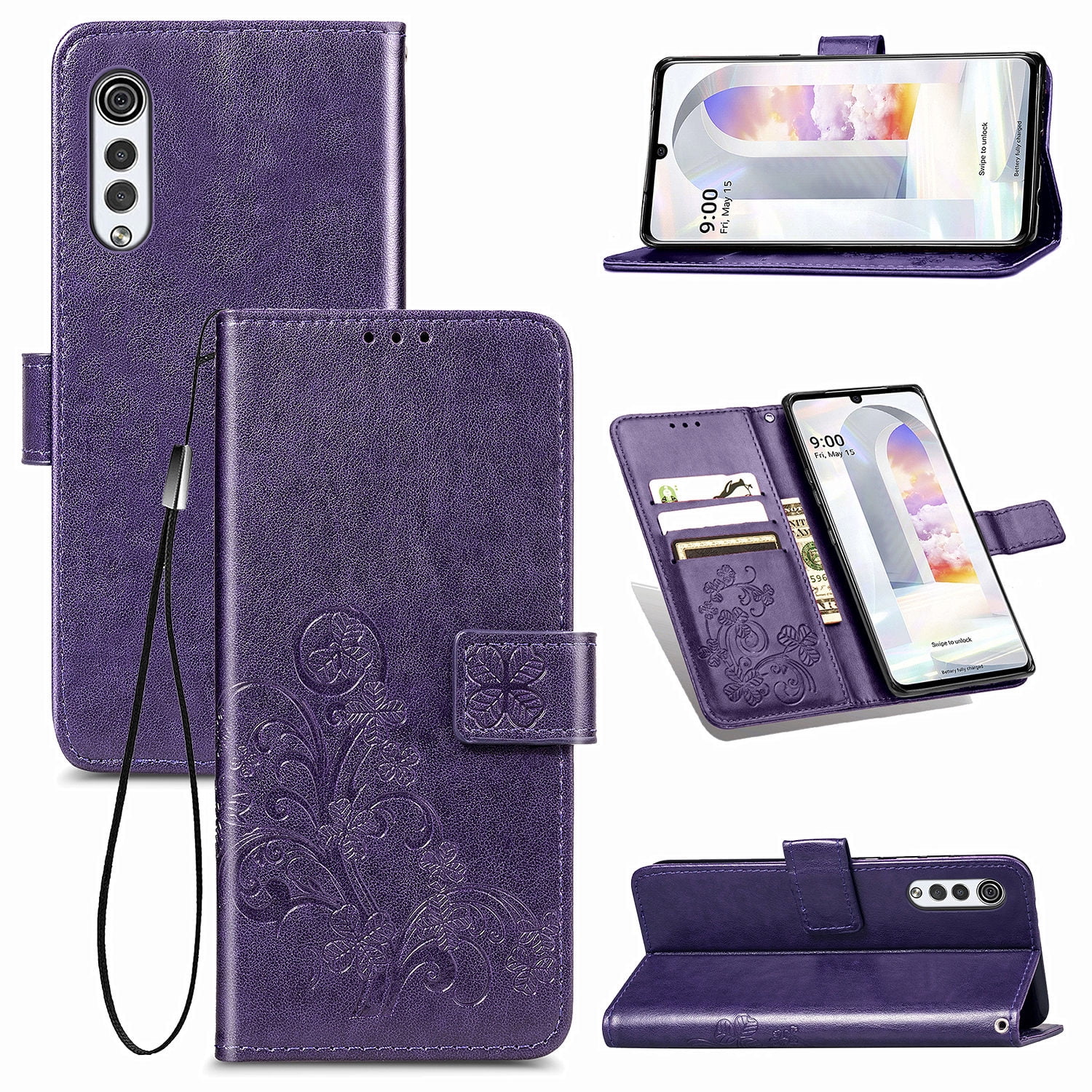 Allytech LG Velvet Case, Premium PU Leather Floral Embossed Hand Wrist