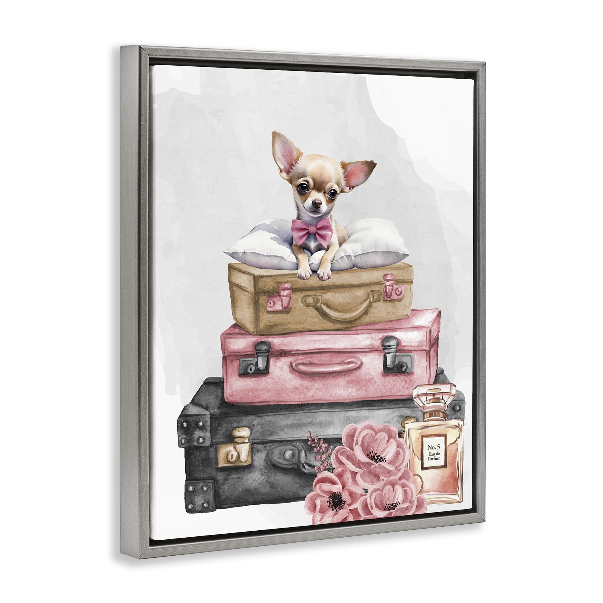 Stupell Industries Trendy Pup Travel Gray Framed Floater Canvas Wall Art, design by Kim Allen