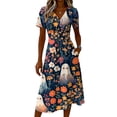 thumbnail image 4 of Halloween Dresses for Women Skeleton V Neck Bat Fall Wrap Dresses Witch Hat Short Sleeve Casual Wedding Guest Dress XL, 4 of 5