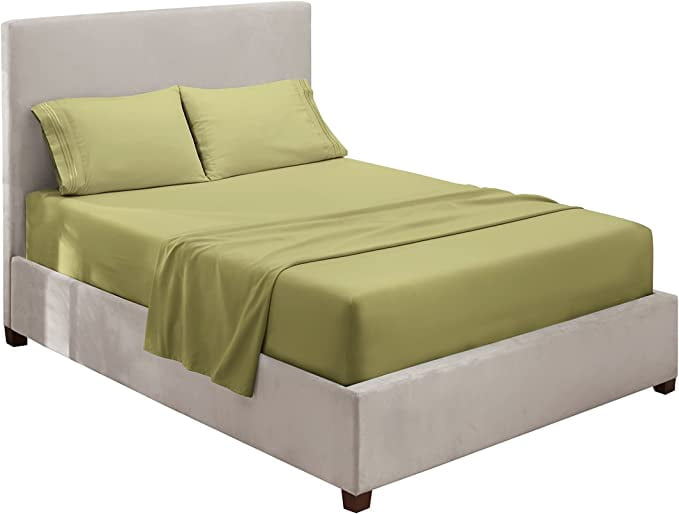 Clara Clark Premier 1800 Microfiber Collection 3-Line Bed Sheet Set, Full Size, Sage Green