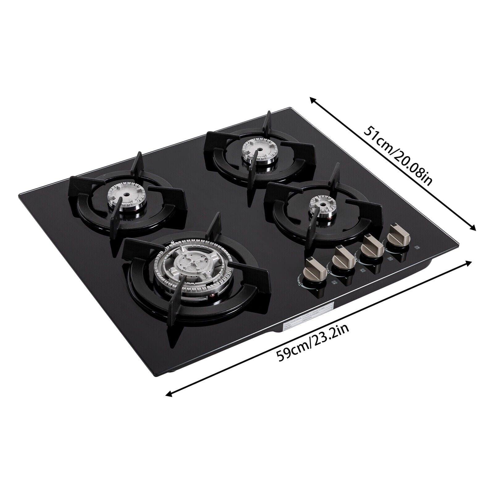 23Inch 4 Burner Built-In Lpg Gas Stovetop,Drop-In Gas Hob with Independent Control Knobs&Backfire Protection,Black Tempered GlassGas Cooktop