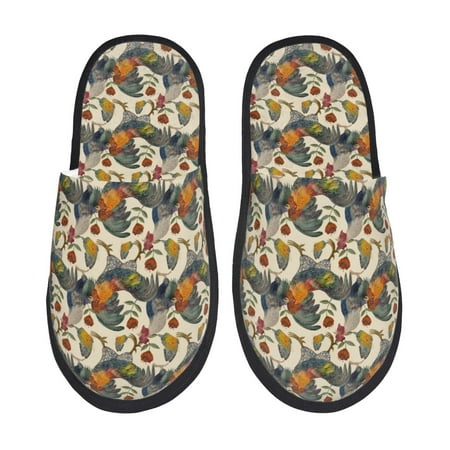 Balery Multi-Colored Roosters Slient Indoor Furry Fleece Comfort House Shoes Soft Non-Slip Home Shoes Cotton slippers House Slippers-- Medium