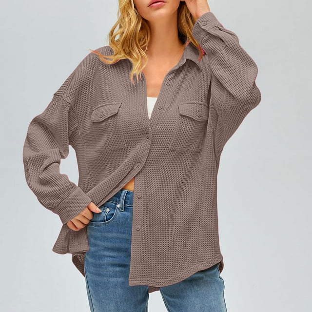 LOVZFMLL Vestes pour Femmes Cardigan en Velours Côtelé à Boutons Manches Longues Col Rabattu Chemise Ample Rembourrée avec Poche