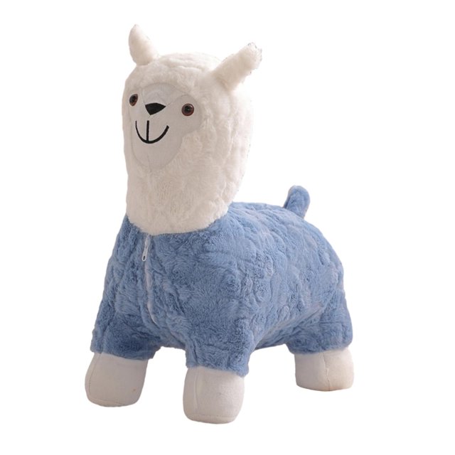 Reposapiés otomano, taburete para niños, muñeco de peluche de alpaca, asiento acolchado, reposapiés de animales de dibujos animados, taburete otomano Azul mayimx Escabel
