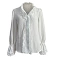 thumbnail image 6 of Endives Womens Long Sleeve Shirt Retro Staly with Lace Blouse Cuffs Blouse Tops Spring Outfit White2, 6 of 7