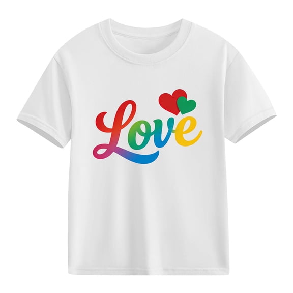Girls Graphic Tee White | Kids Love Rainbow Heart T-Shirt | Short Sleeve Casual Valentine's Day Cotton Top,Size 4 T