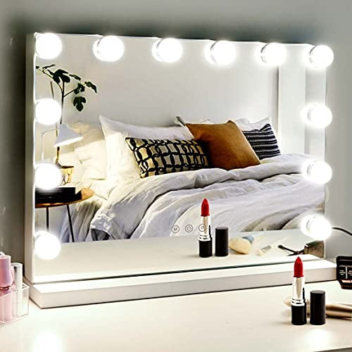 M MIVONDA Lighted Makeup Vanity Mirror Large Hollywood Mirror w/ 3Color Lights Dimmable 12Bulbs Mirror for Desk or Wall Touch Sensors Plug in w/ USB C
