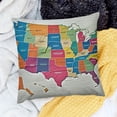 thumbnail image 2 of BANET Colorful Throw Pillow Cushion Cover, Design Borders with States and Cities of America US Map Print, Decorative Square Accent Pillow Case 12x12in, 2 of 5