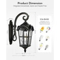 thumbnail image 4 of VIANIS Outdoor Wall Light, 16.9" Black Dusk to Dawn Outdoor Lighting with Gold Trim, Waterproof Exterior Light Fixtures Wall Mount with Tempered Water Ripple Glass, 4 of 11