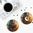 thumbnail image 4 of Zufioo Prairie Meditating Lion Print Leather Coaster Set, Decorative PVC Coasters 4-pack - Scald and Stain-resistant, Suitable for Home, Cafes, Restaurants-Round Shape, 4 of 6