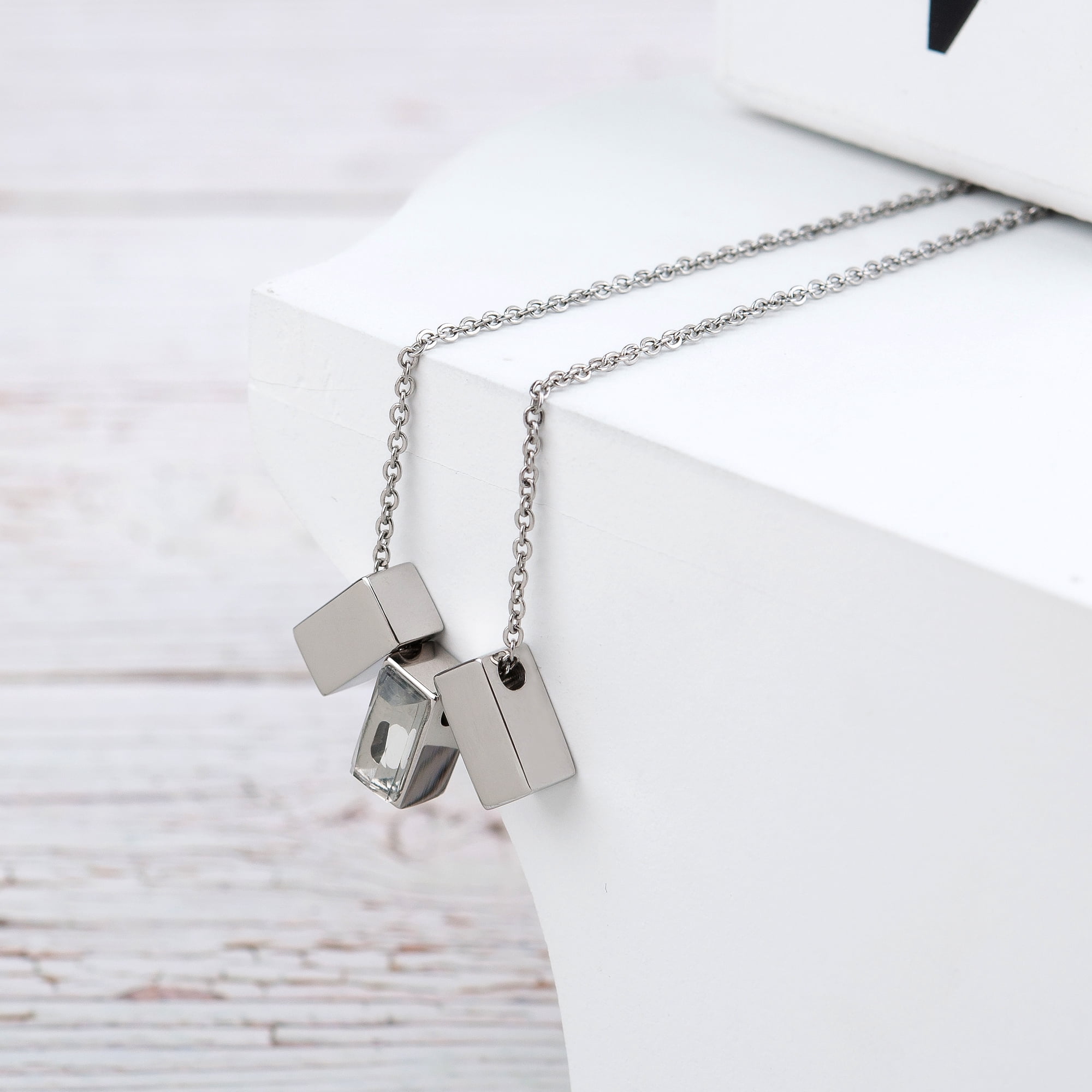 Anavia See You Cremation Necklace for Ashes, Mini See Through Urn Necklace, Mini Cube Cremation Pendant, Cremation Jewelry, Memorial Jewelry, Mini Urn w/ Multicolor Cubes-[Silver]