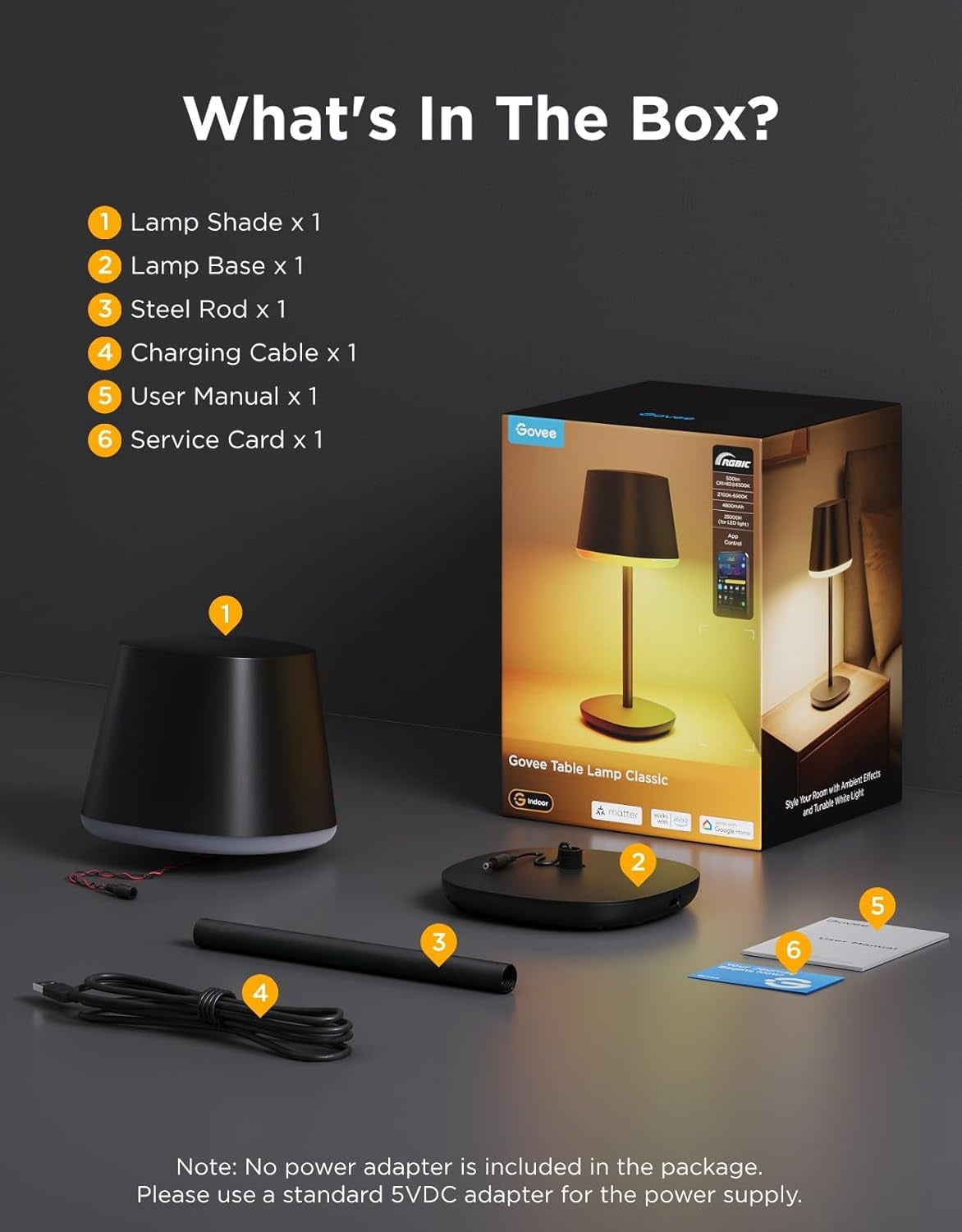 Govee Smart Cordless Table Lamp Classic, RGBIC Rechargeable Table Lamp for Bedroom, Living Room, Portable Desk Lamp Works with Matter, Alexa, LED Bedside Lamp with 72 Scenes Modes, Timer, 500lm