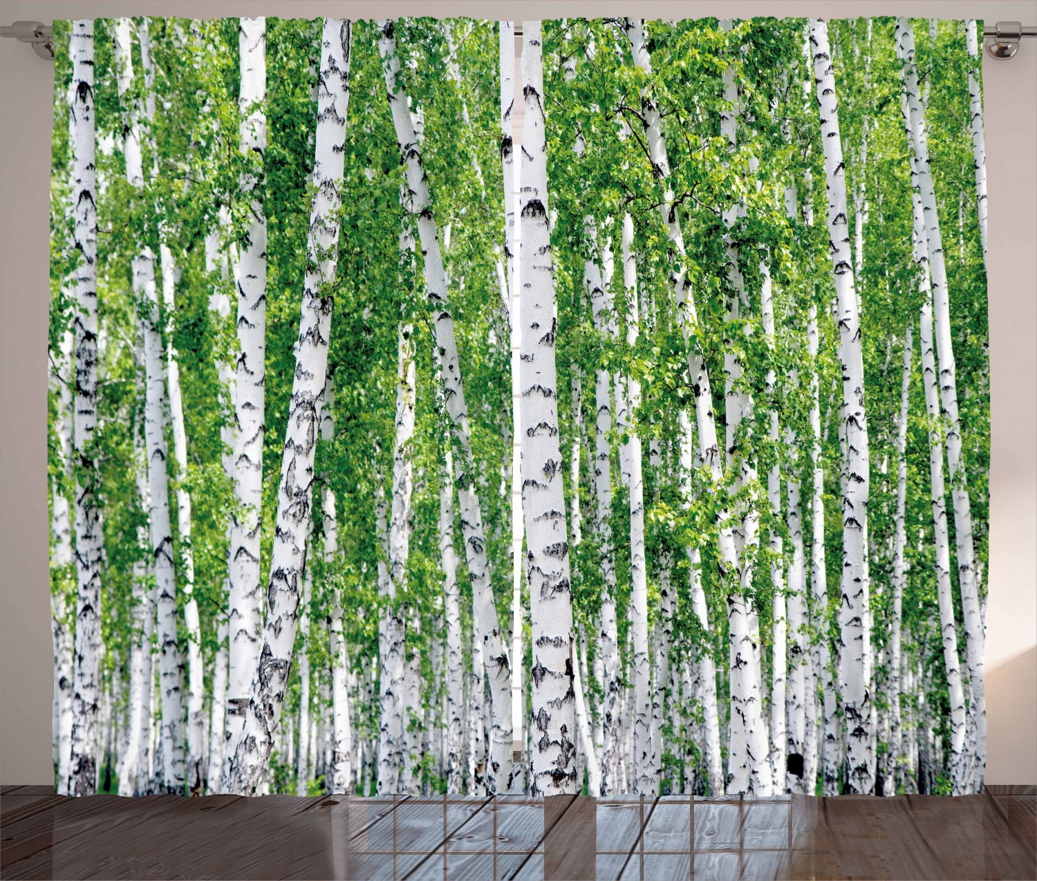 Frozen Lake Heart Shape Snow Window Panels Set Wood Forest Tree Graphic Curtain 