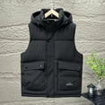 thumbnail image 2 of WRKEKC Men's Puffer Vest Solid Color Pocketed Sleeveless Hooded Zip-Up Insulated Cotton Gilet for Layering, 2 of 3