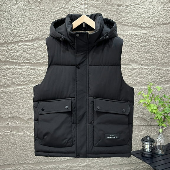 YueHuiYing Men Solid Fashion Winter Sleeveless Zipper Have Pockets Sleeveless Tanks Blouse Lightweight Jacket with Hood