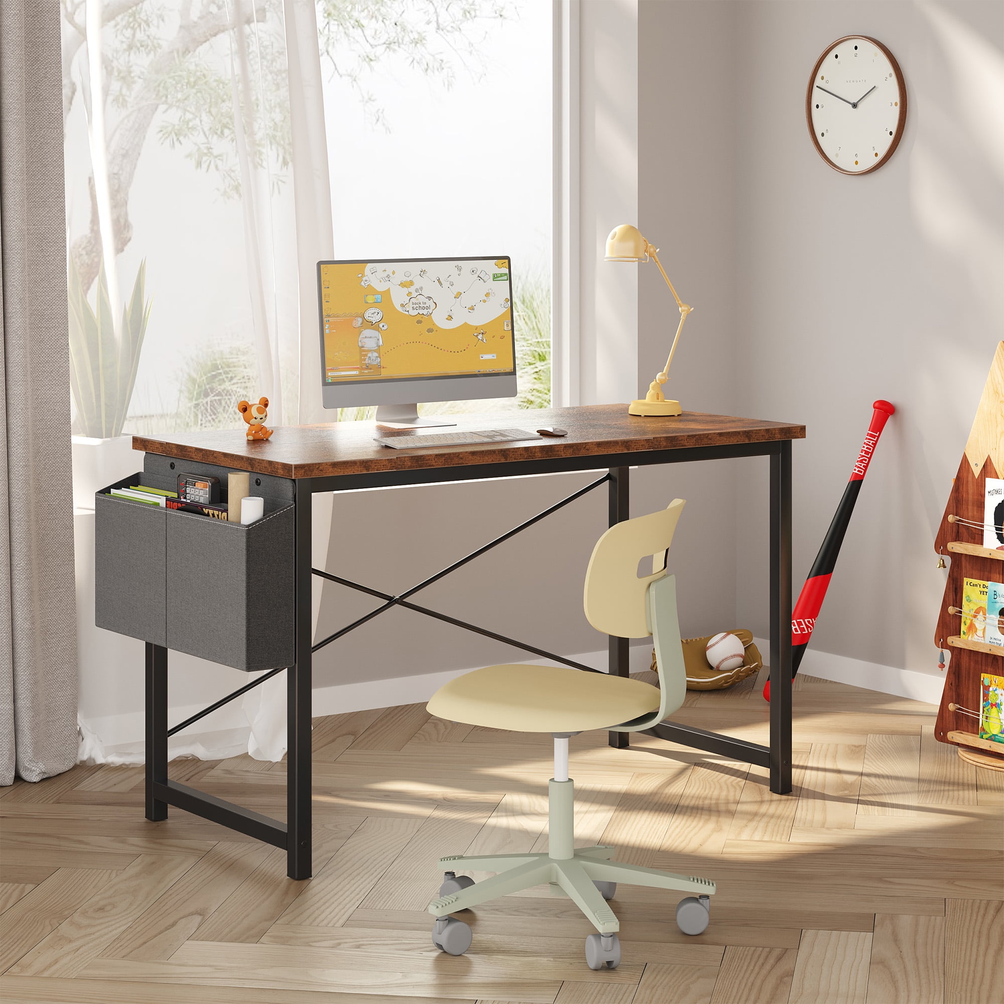 Gianna 47" Computer Desk with Metal Frame, Waterproof Surface and Storage Bag – Perfect for Office Use, Rust Brown