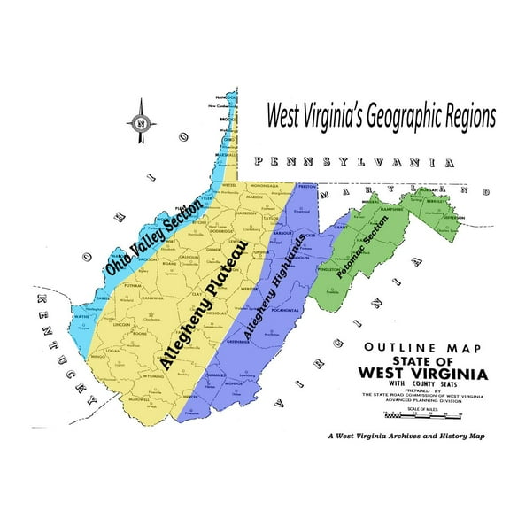 Wall Art Impressions Outline Map of West Virginia 31"x24" Poster