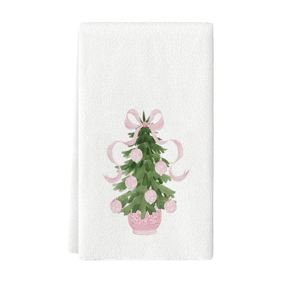 GQDIN Winter Kitchen Towels, Merry Christmas Kitchen Towels, Christmas Tree Snowflakes Dish Towels for Kitchen with Pink White Buffalo Plaid Cardinal Seasonal Gifts Decor for Home, 16 x 24 inches