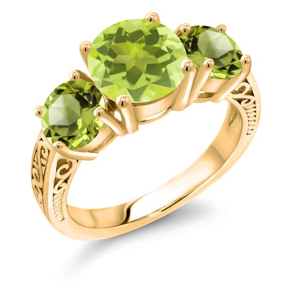 Gem Stone King 3.85 Ct Yellow Lemon Quartz Green Peridot 18K Yellow Gold Plated Silver Ring (Size 8)