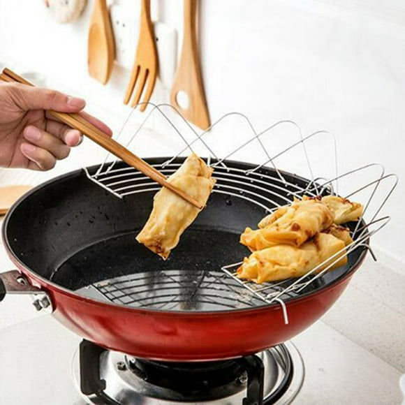 Riforla Rain Rack Fry Pan Drainer Oil Draining Rack Pot Steamer Grilling Rack Stainer Steel Strainer Fry Rack Stainless Steel Dish Drainer Frypan Wok Food Rack Rack Silver One Size