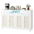 thumbnail image 1 of Sideboard Buffet Cabinet, 4 Rattan Doors 2 Drawers Accent Storage Cabinet, Console Table Coffee Bar w/Power Outlet & LED Light, Adjustable Shelves for Dining Living Room, 1 of 7