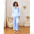 thumbnail image 3 of Ekouaer Womens Silk Satin Pajama Sets 2 Piece Sleepwear Pjs Set Long Sleeve Button Down Top and Pants Stripe Loungewear, 3 of 5