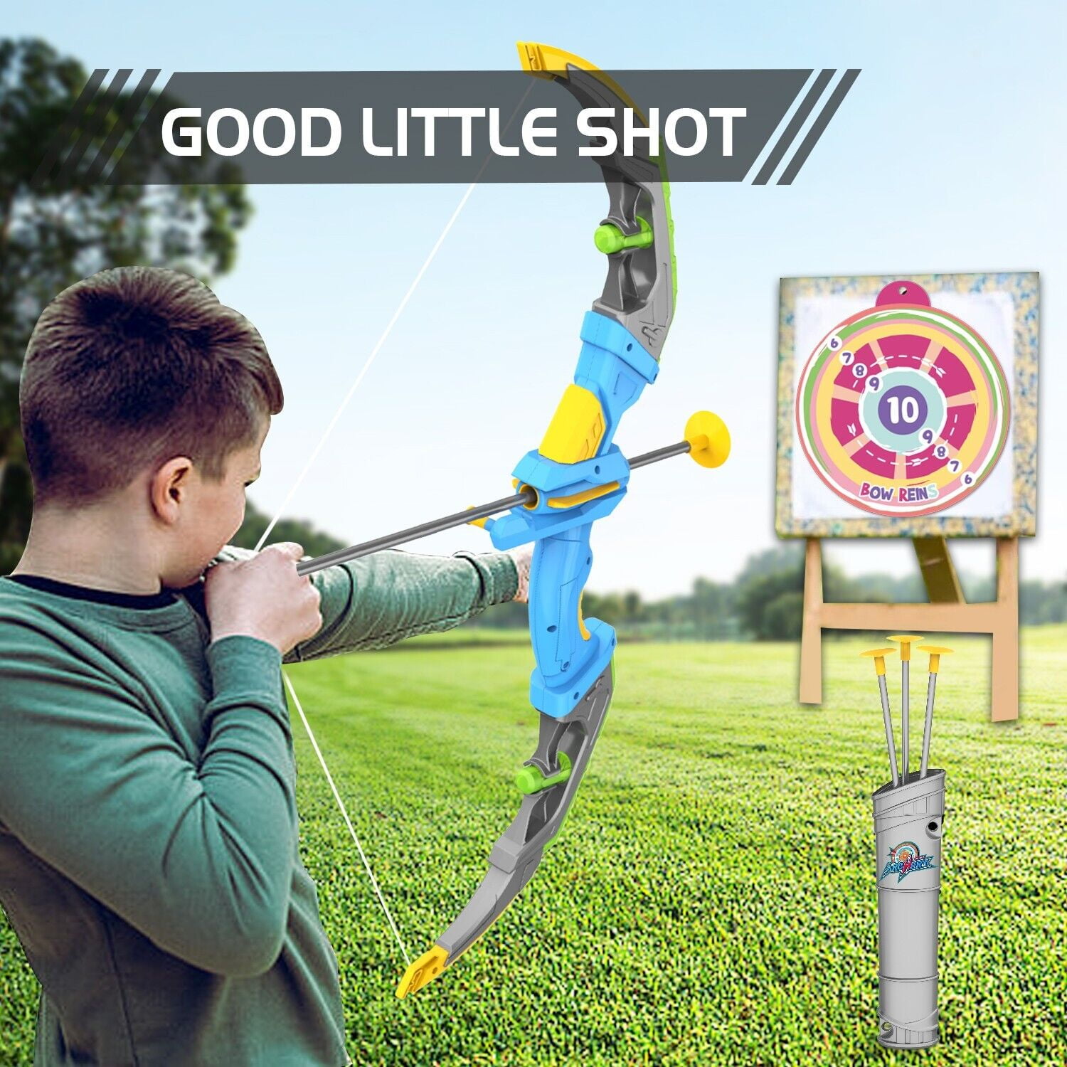 LED Lighting Bow and Arrow Set for Kids, 10 Suction Cup Arrows with Target & Adjustable Strap Quiver, Safe Archery Toy for Indoor Outdoor Games, Gift for Boys and Girls