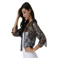 thumbnail image 3 of YEAHDOR Womens Hollow Lace Cardigan Long Sleeve Sequins Bolero Shrug Casual Shawl Silver One Size, 3 of 7