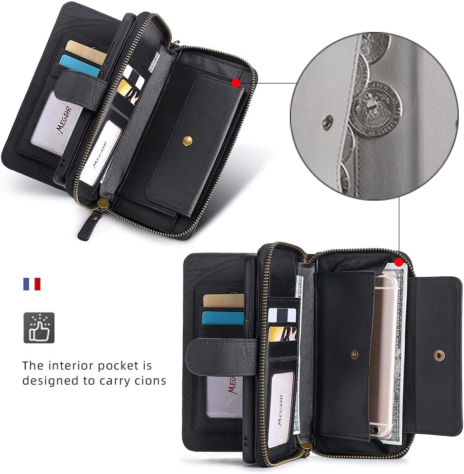 Phone Case for Samsung Galaxy A71 5G Zipper Wallet Detachable Cover with Screen Protector and Leather Flip Mirror Card Holder Slot Cell Accessories Mobile A 71 G5 71A S71 SM Women Men Black