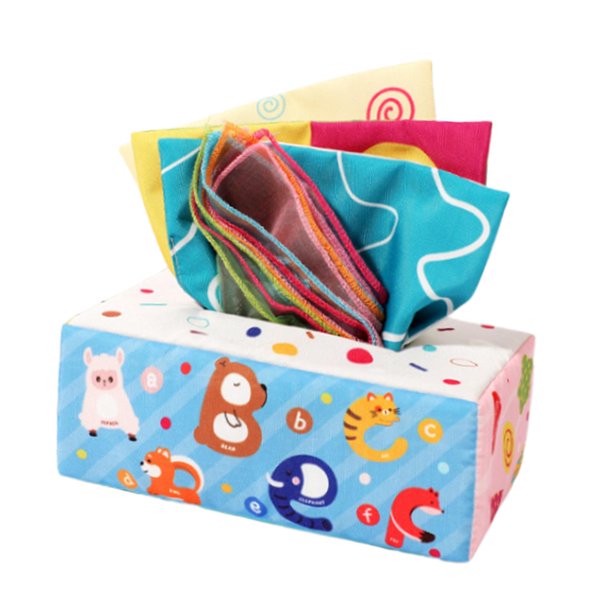 Juguete de caja de pañuelos para bebé, juguetes de confort, juguetes de desarrollo coloridos de papel cuadrado para jugar, Cognitivo 10 seda 3