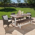 thumbnail image 2 of GDF Studio Preston Outdoor Acacia Wood and Wicker 6 Piece Dining Set, Dark Brown Sandblasted and Multibrown, 2 of 13