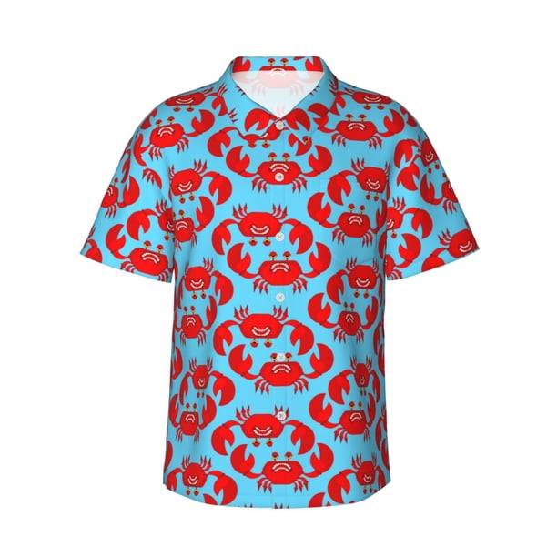 Fotbe Cartoon Crabs Camisa Hawaiana para Hombre Unisex – Camisa Casual de Verano con Botones de Manga Corta de Algodón y Lino,XX-Large