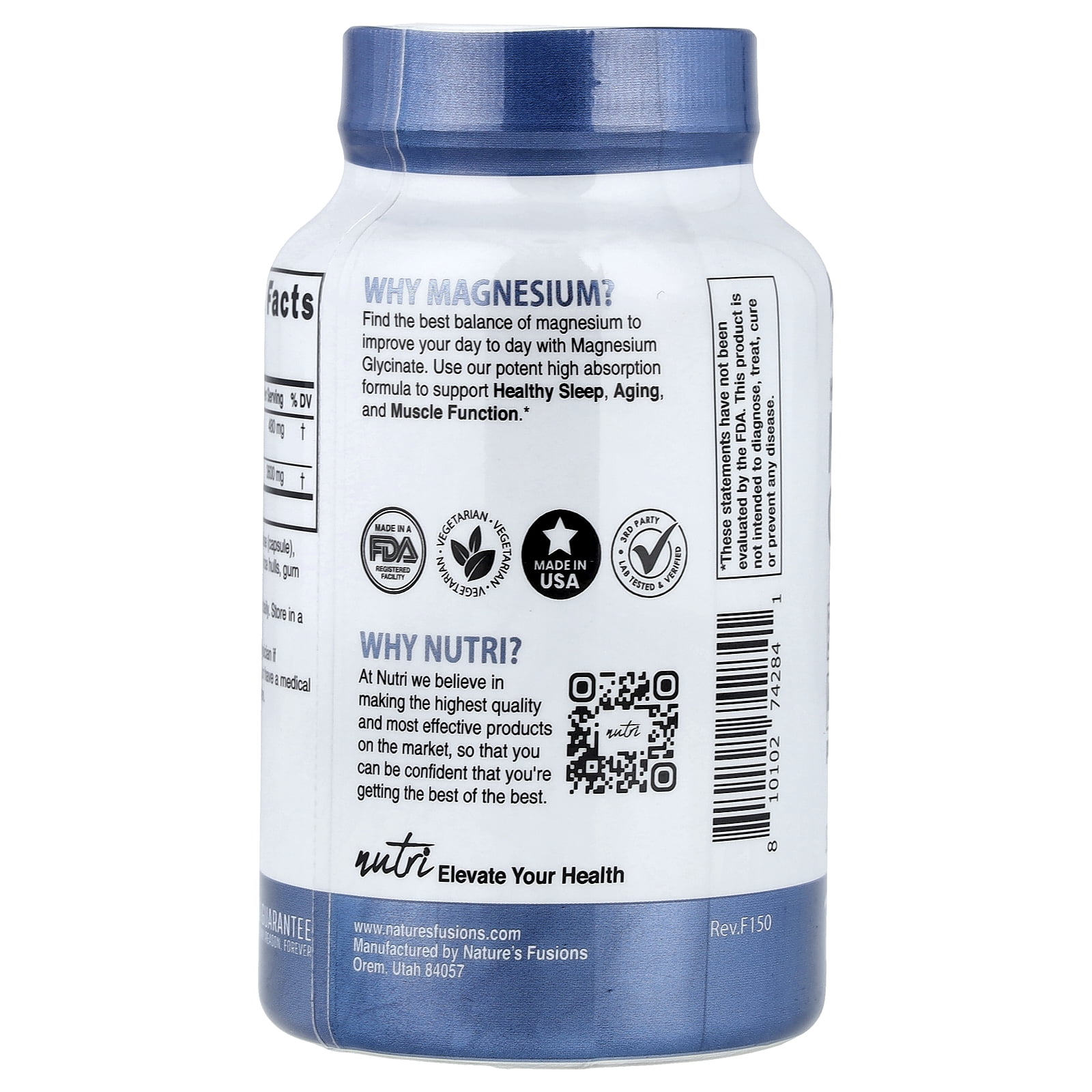 Nutri Magnesium Glycinate, High Absorption, 3,600 mg, 120 Vegan Capsules