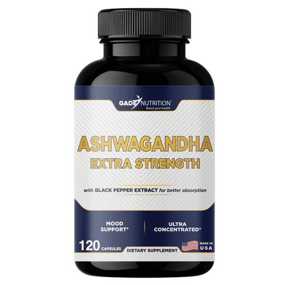 Gade Nutrition Ashwagandha Supplements - Extra Strength 6000mg, Stress Relief Formula, Natural Mood, Focus, Energy & Immune Support  - Herbal Supplement, 120 Veggie Cap