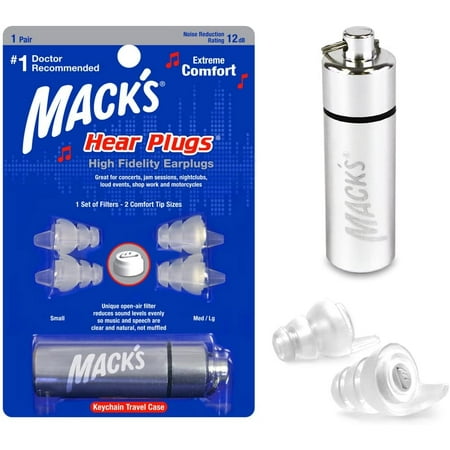 

High Fidelity Ear Plugs For Concerts Musicians Motorcycles Noise Sensitivity - 1 Pair (2 Comfort Tip Sizes) - Clear Hear Plugs With Case
