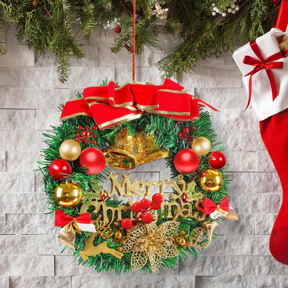 Moonvvin Christmas Wreath Front Door Outdoor Hanger Decorative Garland Tinkle Bell Bowknot Small Ornaments