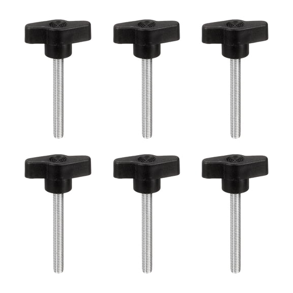 Uxcell M6 x 50mm Tee Wing Thumb Screws, 6Pcs Carbon Steel Mechanical Handle Bolt Thumb Screws for Remove Replace Hand Clamping Tightening Knobs Power Supply, Black