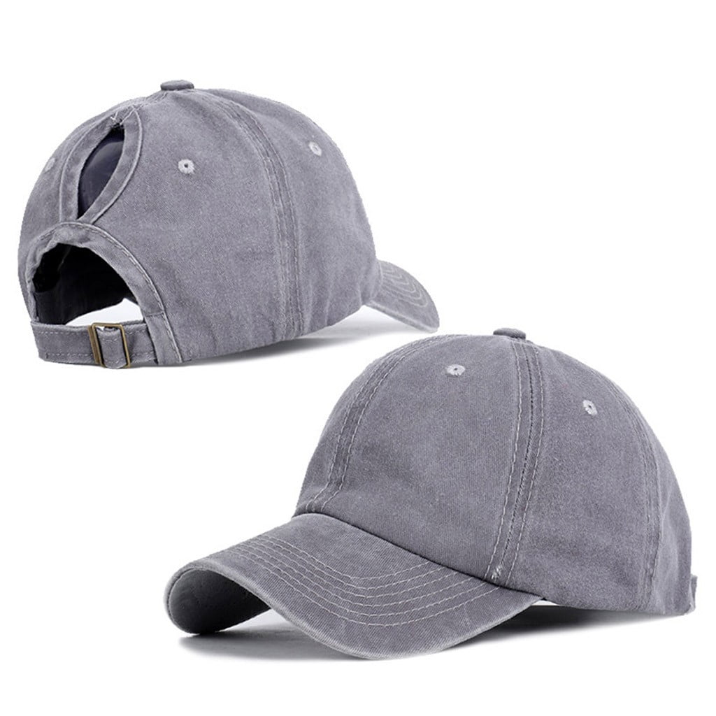 Unisex Baseball Cap Adjustable Ponytail Hat Distressed Denim Mesh Sun Hat Trucker Cap 