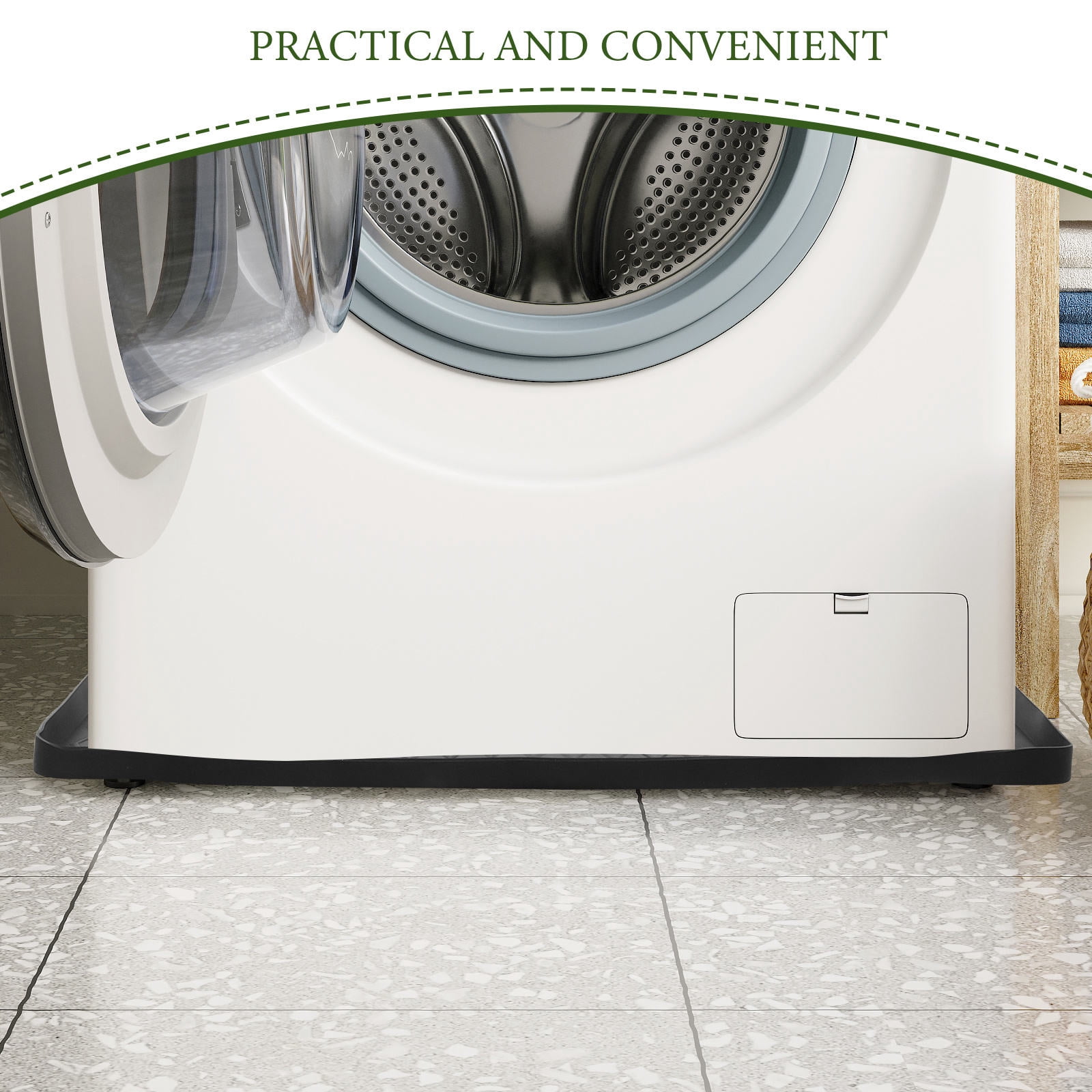 LOLIPPYY Black Silicone Washing Machine Mat Nonslip Floor Protector for Washer and Dryer Anti- Pad