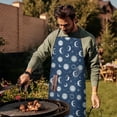 thumbnail image 4 of Dark Blue Sun Moon Star Pattern Apron-Garden Aprons for Women with Pockets-Cotton Linen Waterproof Kitchen Cooking Gardening Aprons Adjustable for Kitchen,Cooking,BBQ and Salon 33x27 Inch, 4 of 7