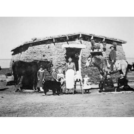 Pioneer Family Pose Outside Their Sod House, Kansas, c.1860 Print Wall