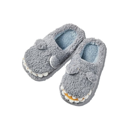 

Avamo Adults Kids Cozy Home Shoes Flat Animal Plush Slipper Indoor Casual Anti-Slip Fuzzy Slippers Crocodile Slippers-gray 8.5-9