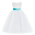 thumbnail image 2 of Ekidsbridal Girl Princess Flower Girl Dress - V-Back Satin White Tulle with Tiebow 219T-A (Size: M-14), 2 of 3