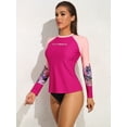 thumbnail image 5 of Women's Color Blocked Rash Guard Leaf Splic Long Sleeve Swimsuit Tops UPF 50+ Swim Shirt, 5 of 6