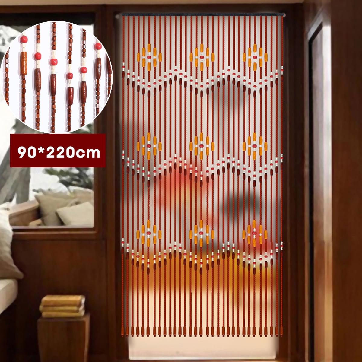 Door Curtain Flying Insect Plastic Wooden Bamboo Beaded Screen Decorat Natural 